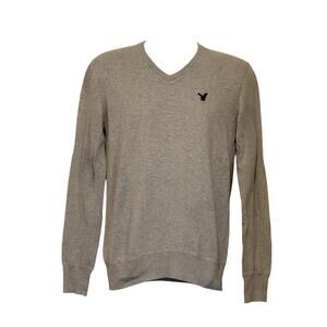 American Eagle Gray V-Neck Sweater Men’s Small Classic Minimalist Knit Pullover